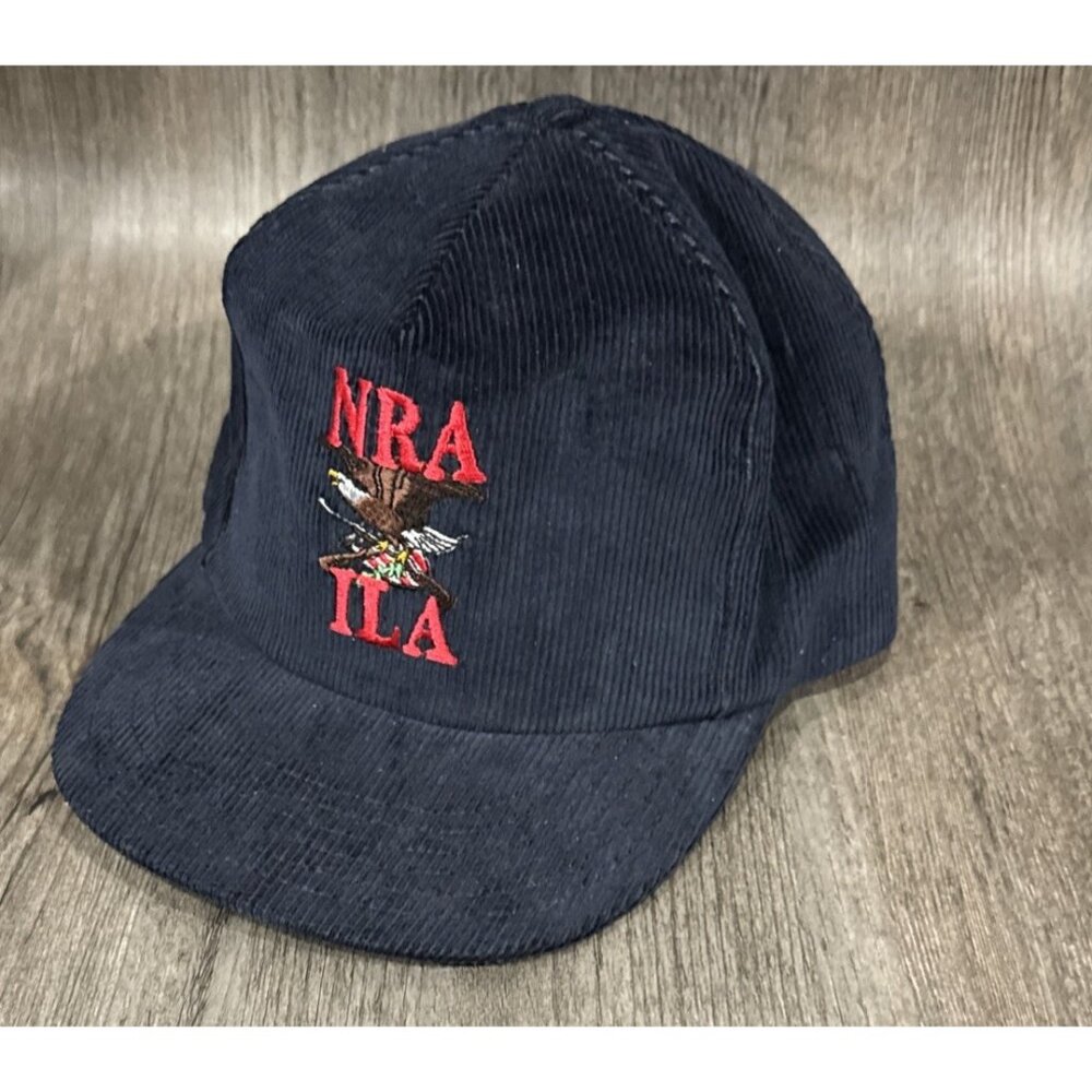 Vintage NRA ILA Hat Cap Strapback One Size Blue Corduroy Made In USA Eagle